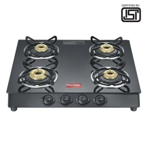 Prestige Marvel Plus Glass 4 Burner Gas Stove (Black) (ISI Certified)