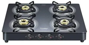 Prestige Royale Plus Schott Glass 4 Burner Gas Stove, Black