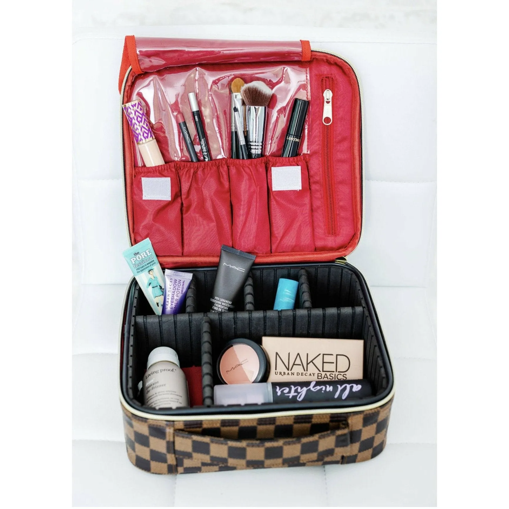 Professional cosmetic case with dividers - Women Nylon Makeup Case Organizer with Adjustable Dividers