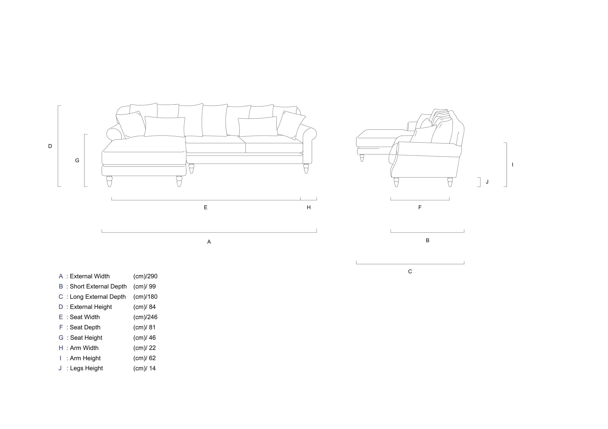 Rubeza Paula 2 Seater/Chaise - Cloud Grey