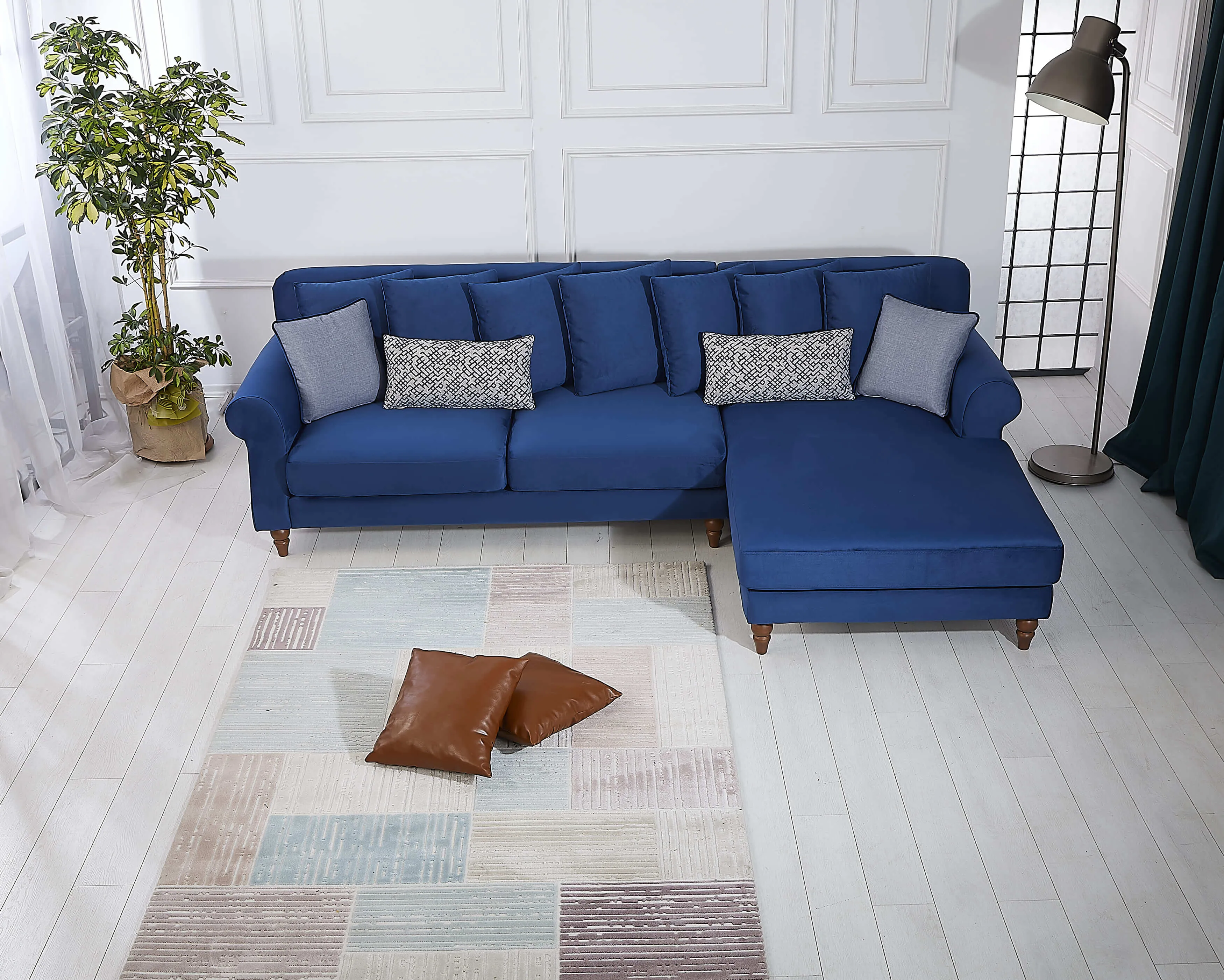 Rubeza Paula 2 Seater/Chaise - Indigo Blue