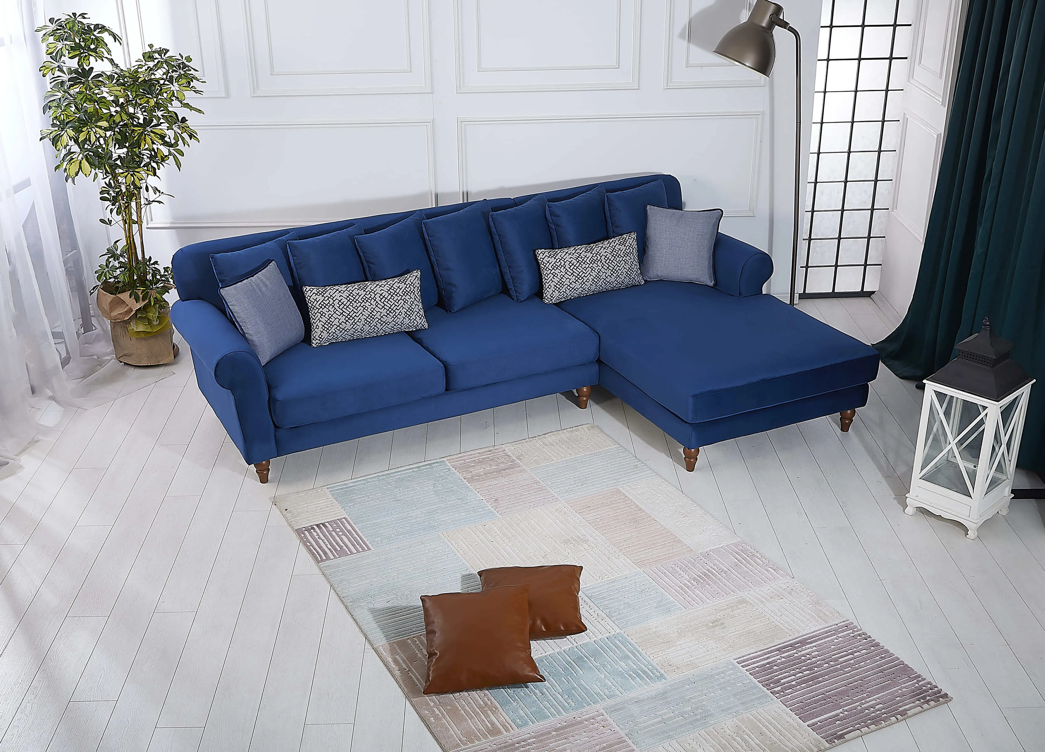 Rubeza Paula 2 Seater/Chaise - Indigo Blue