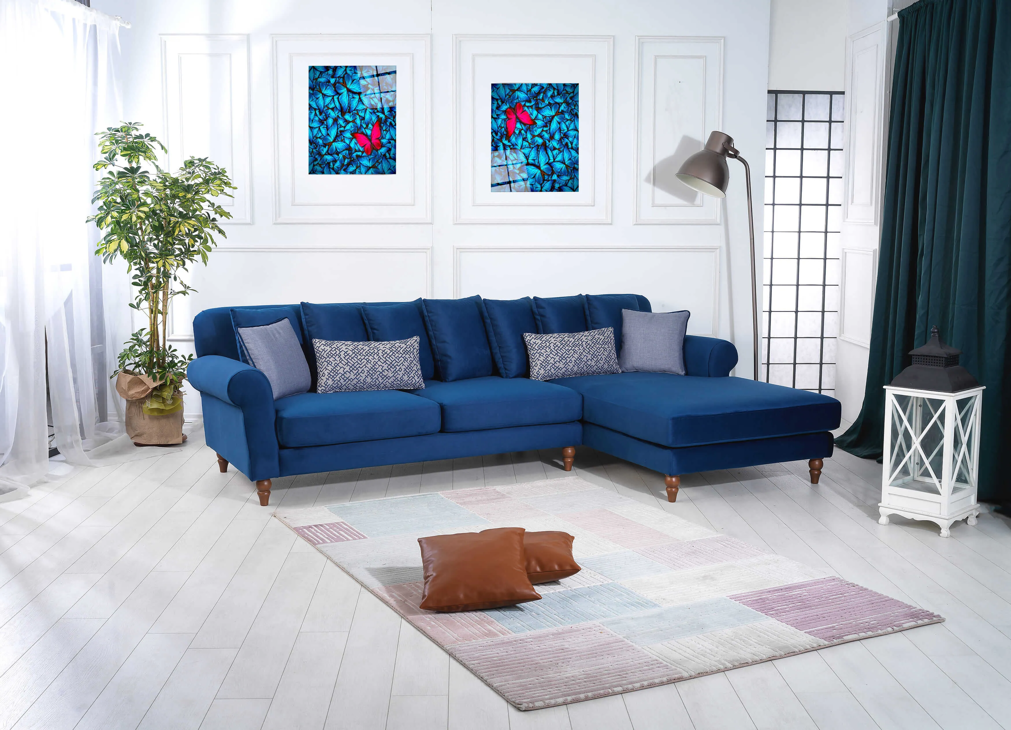 Rubeza Paula 2 Seater/Chaise - Indigo Blue