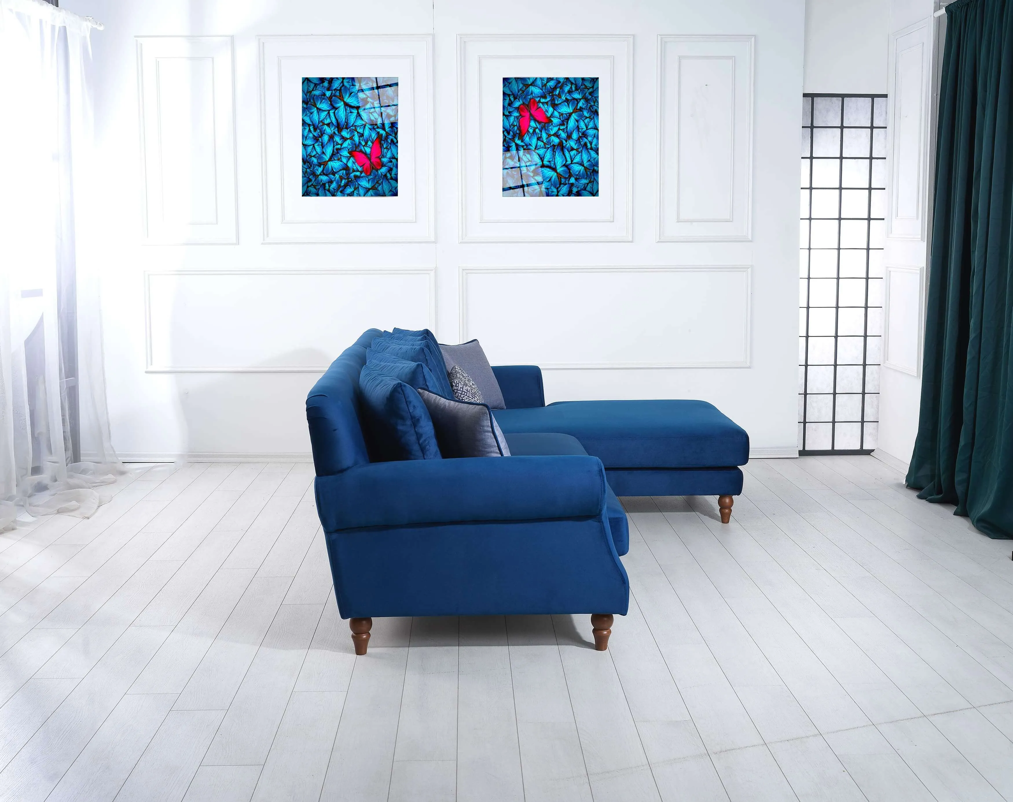 Rubeza Paula 2 Seater/Chaise - Indigo Blue