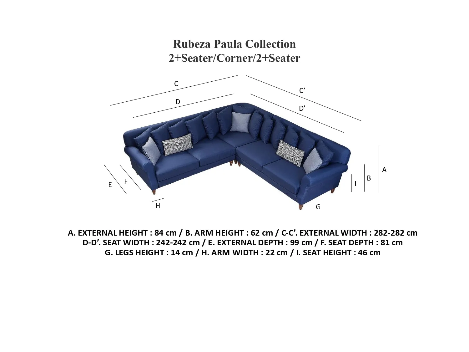 Rubeza Paula 2 Seater/Corner/2 Seater - Ocean Green