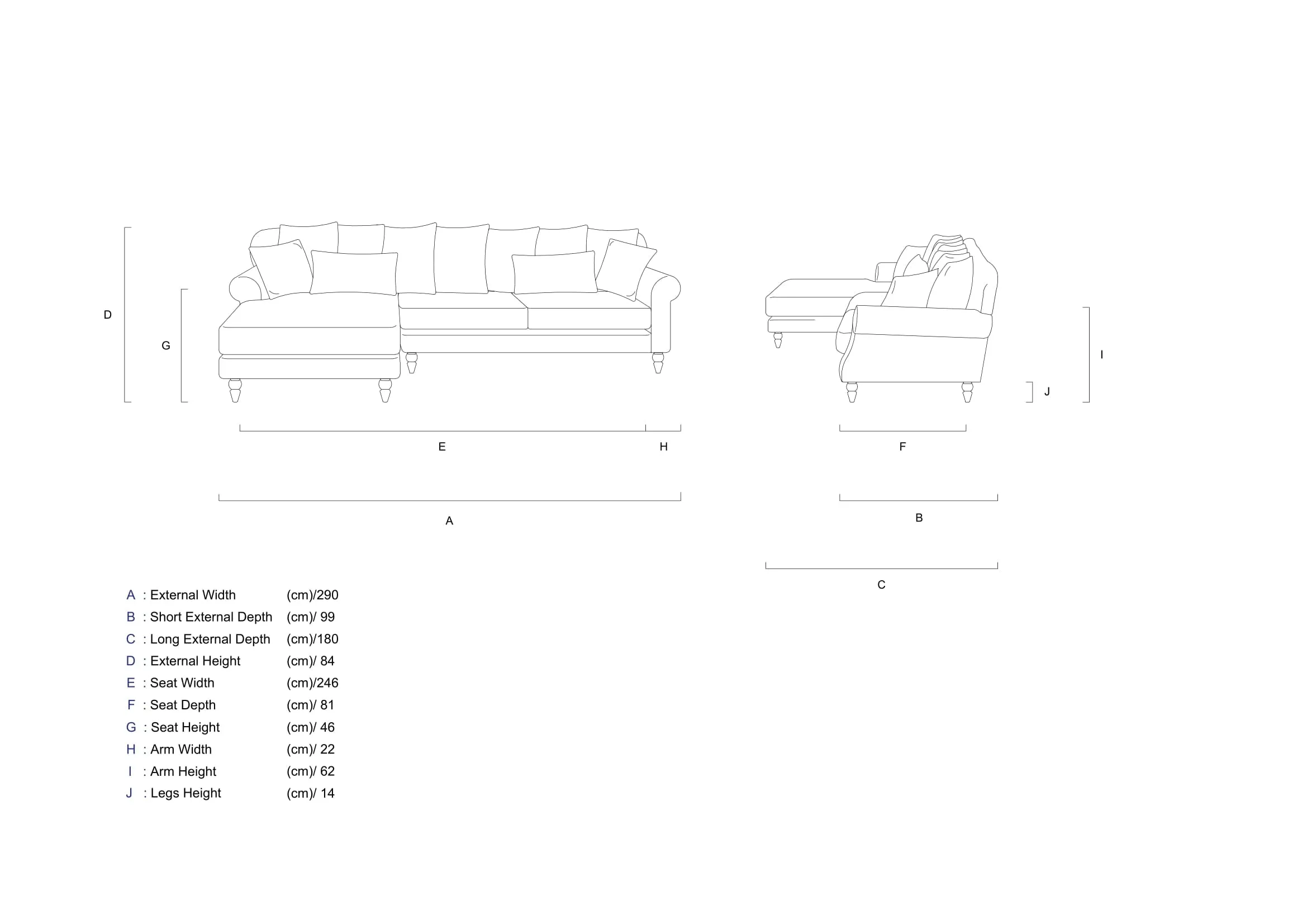 Rubeza Paula Chaise/2 Seater - Indigo Blue