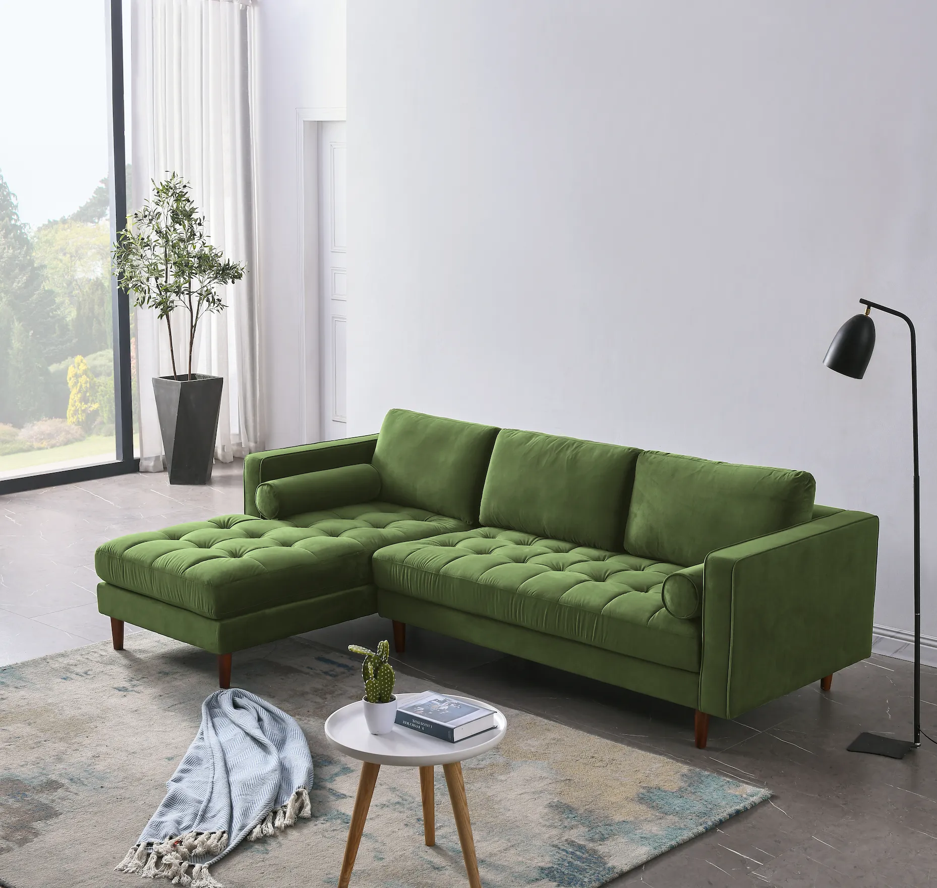 Rubeza Scott 4 Seater Left Hand Facing Chaise End Corner Sofa - Grass Green 2