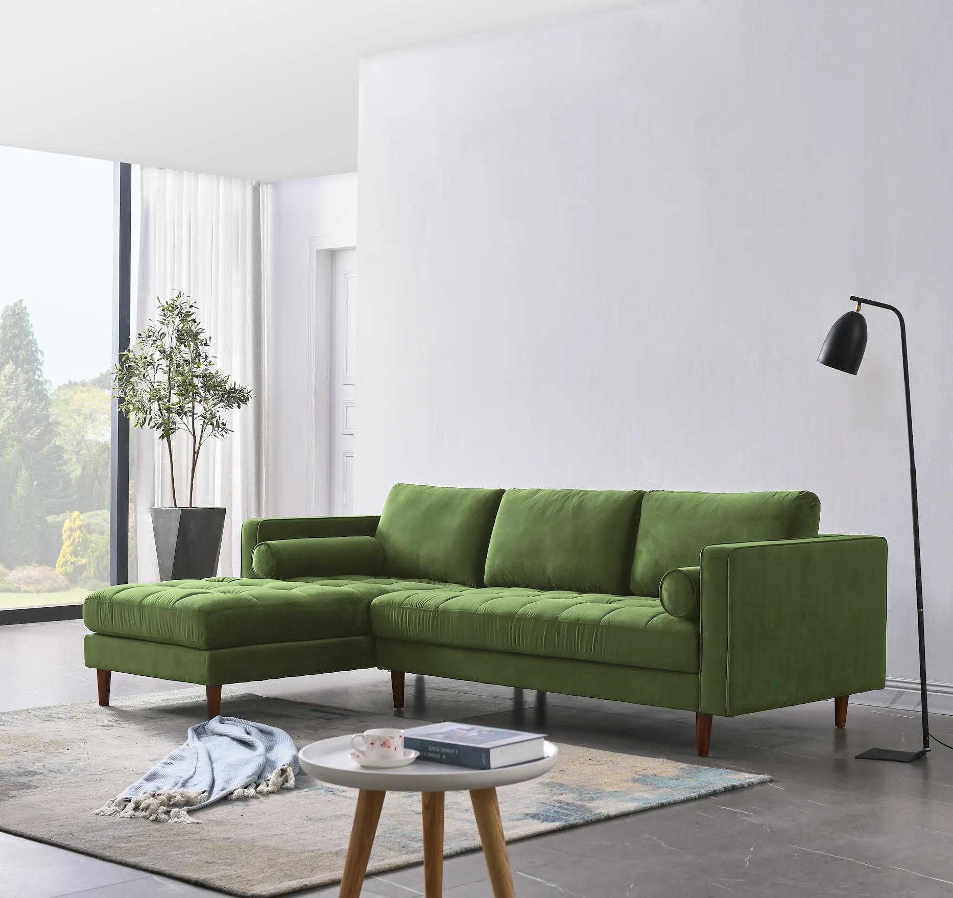 Rubeza Scott 4 Seater Left Hand Facing Chaise End Corner Sofa - Grass Green 2