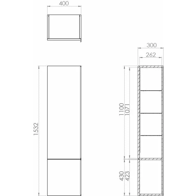 Saneux PRAGUE 153x40x30cm Tall Unit Gloss White - Egger graphite interior