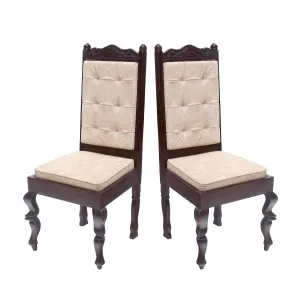 (Set of 2) Carved Head Long Back Twisted Leg Dining Chair