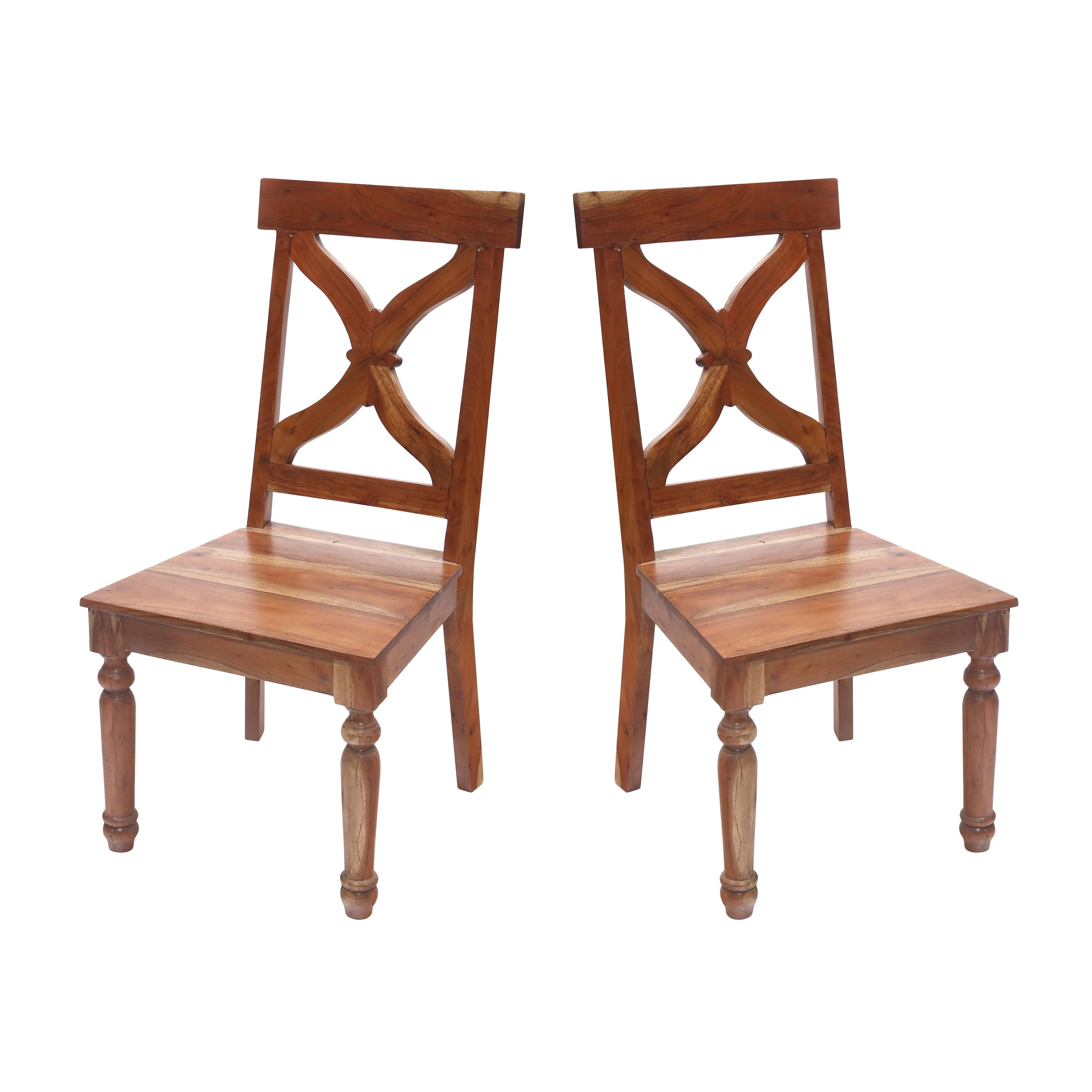 (Set of 2) Cross Backed Solid Wood Dinning Chair