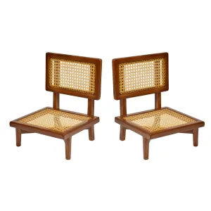 (Set of 2) Low Height Cane Dining Chair