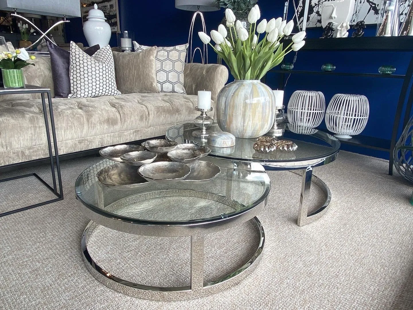 Set of Two Round Chrome Coffee Tables