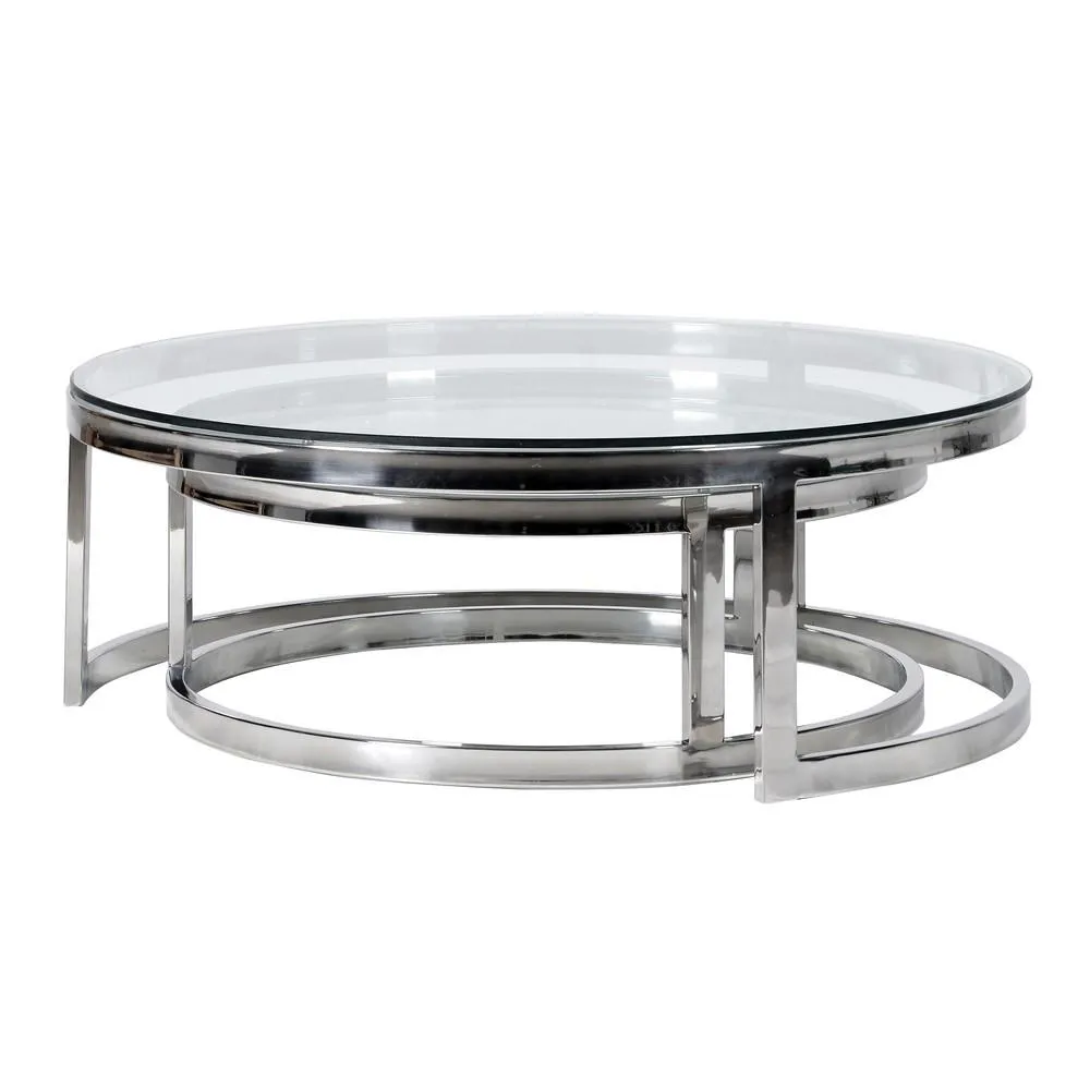 Set of Two Round Chrome Coffee Tables