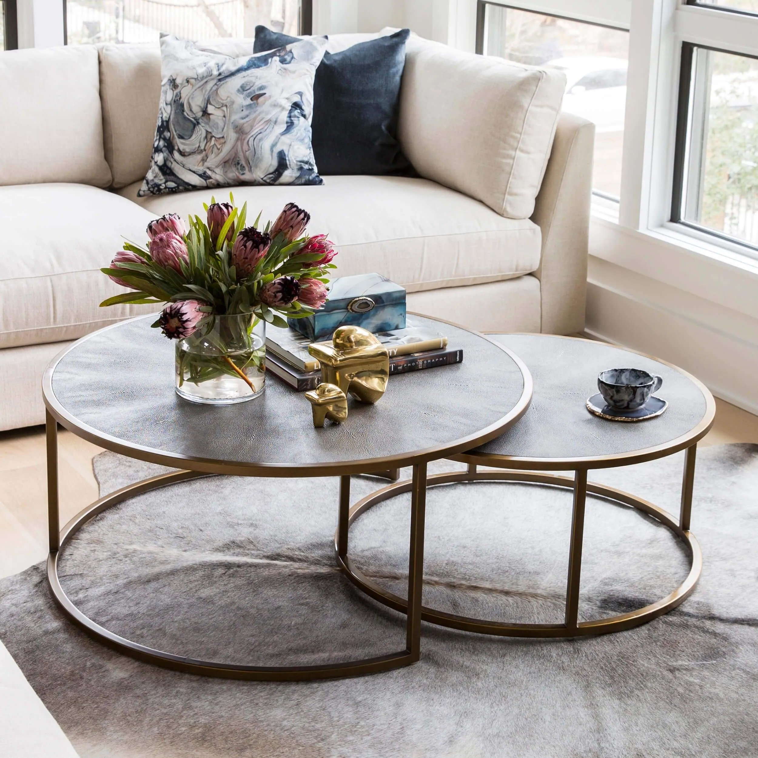 Shagreen Nesting Coffee Table, Brass