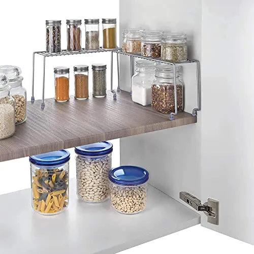 SmartSlide 2 Shelves Stainless Steel Cabinet Shelf (16 to 31 Inch), Expandable & Stackable Counter Spice Racks, Multifunctional Storage Racks for Kitchen, Bathroom, Cupboard & Pantry