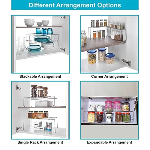 SmartSlide 2 Shelves Stainless Steel Cabinet Shelf (16 to 31 Inch), Expandable & Stackable Counter Spice Racks, Multifunctional Storage Racks for Kitchen, Bathroom, Cupboard & Pantry