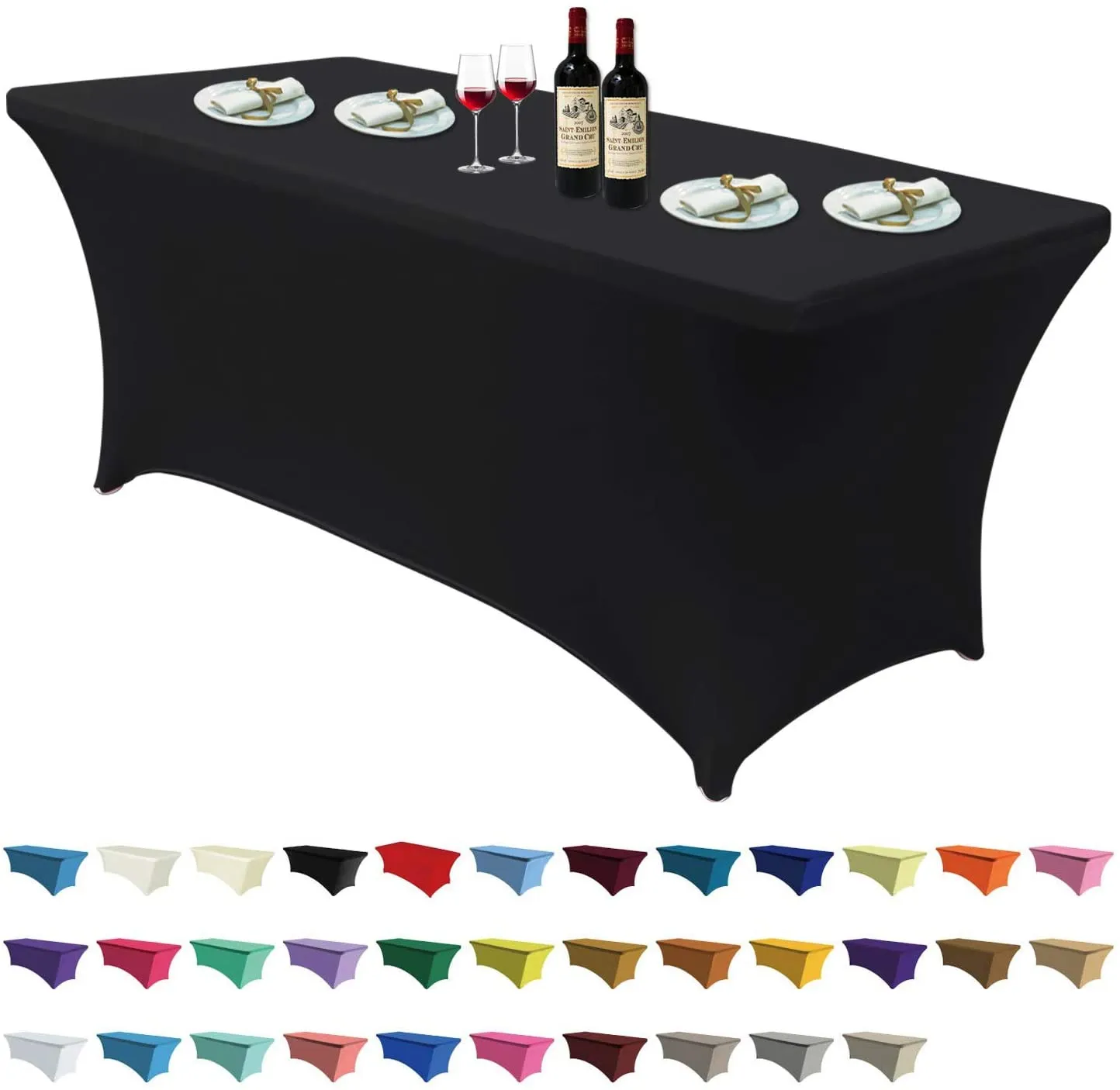 Spandex Tablecloths for 4 ft Table Fitted Stretch Topper Table Cover