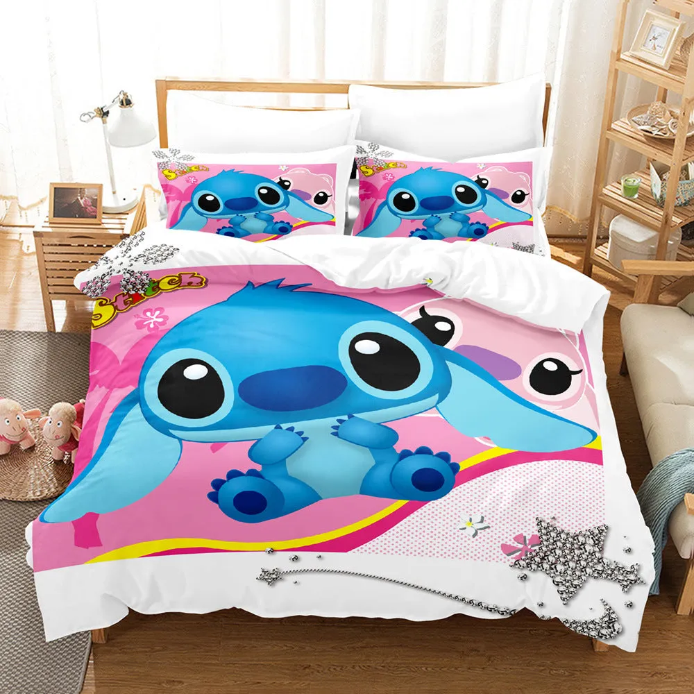 stitch bed set pink blue twin style with logo