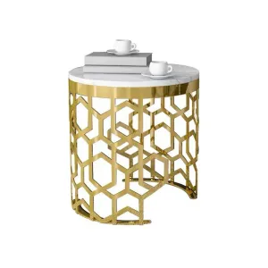 THALINA Glam Pandora Marble and Gold Side Table