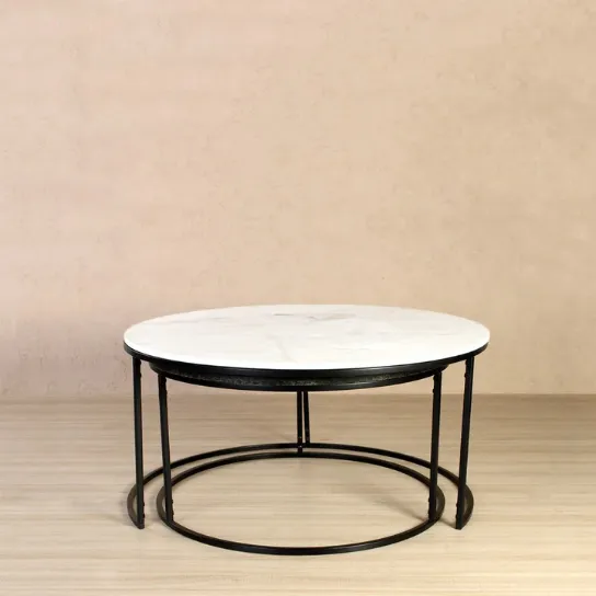 The Attic Kaj Marble and Metal Set of 2 Coffee Tables Black and White