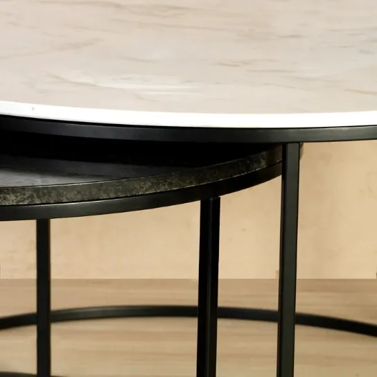 The Attic Kaj Marble and Metal Set of 2 Coffee Tables Black and White