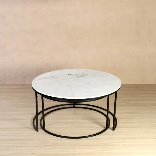 The Attic Kaj Marble and Metal Set of 2 Coffee Tables Black and White