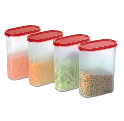 tupperware Plastic Grocery Container 2.3 L Pack of 4 (Red)