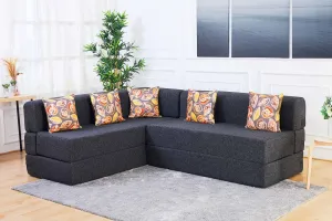 Uberlyfe L Shaped Sofa Bed, Dark Grey | 5 Seater | 5 Fallen Leaves Cushion