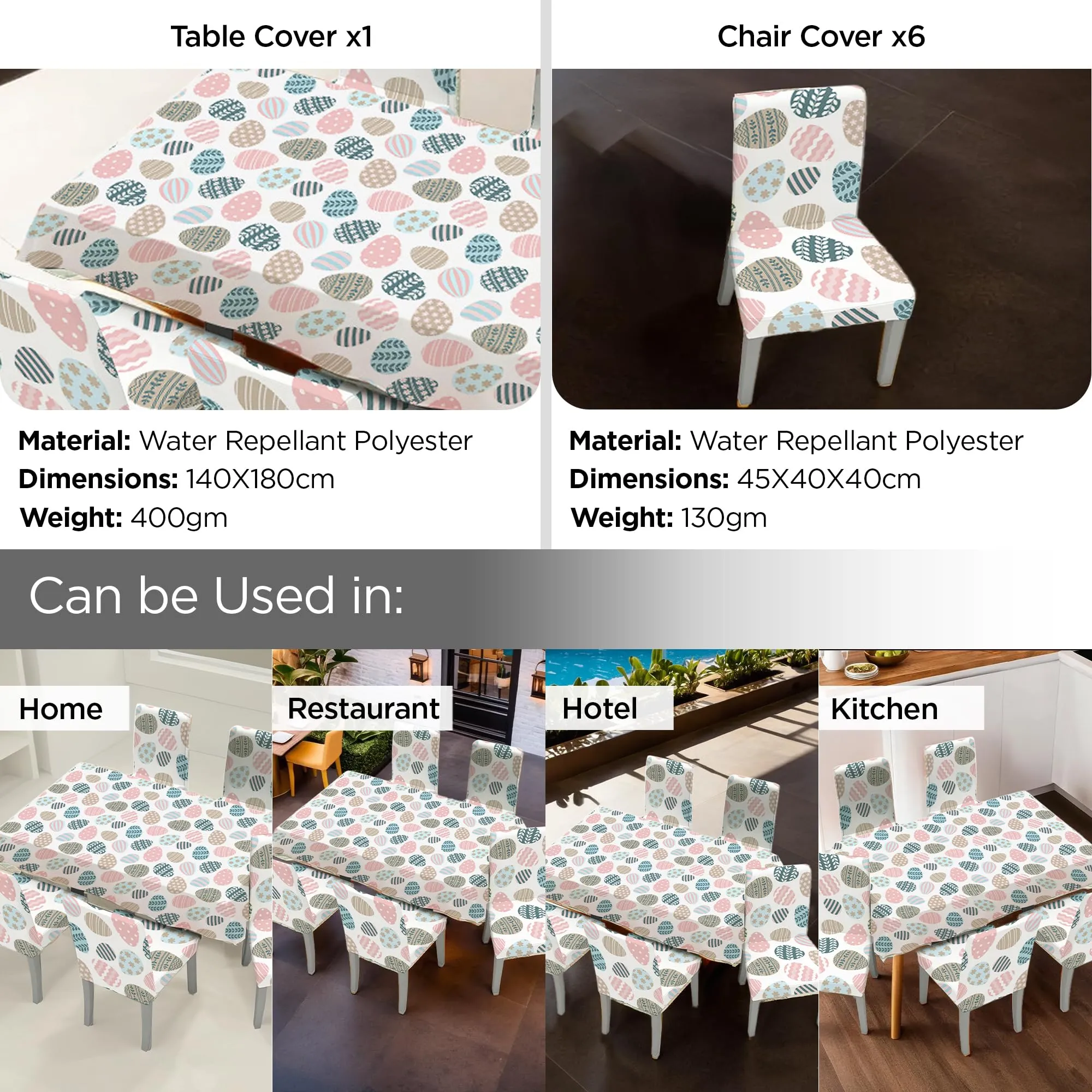 UMAI Dining Table Cloth | Dining Table Cover 4 Seater Cover Set | Water Proof Cloth Dust and Oil Repellent Washable | 4 Chairs 1 Table| Easter Egg Pattern Multicolour