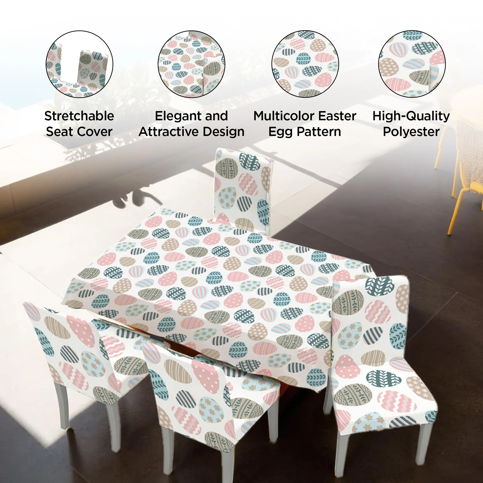 UMAI Dining Table Cloth | Dining Table Cover 4 Seater Cover Set | Water Proof Cloth Dust and Oil Repellent Washable | 4 Chairs 1 Table| Easter Egg Pattern Multicolour