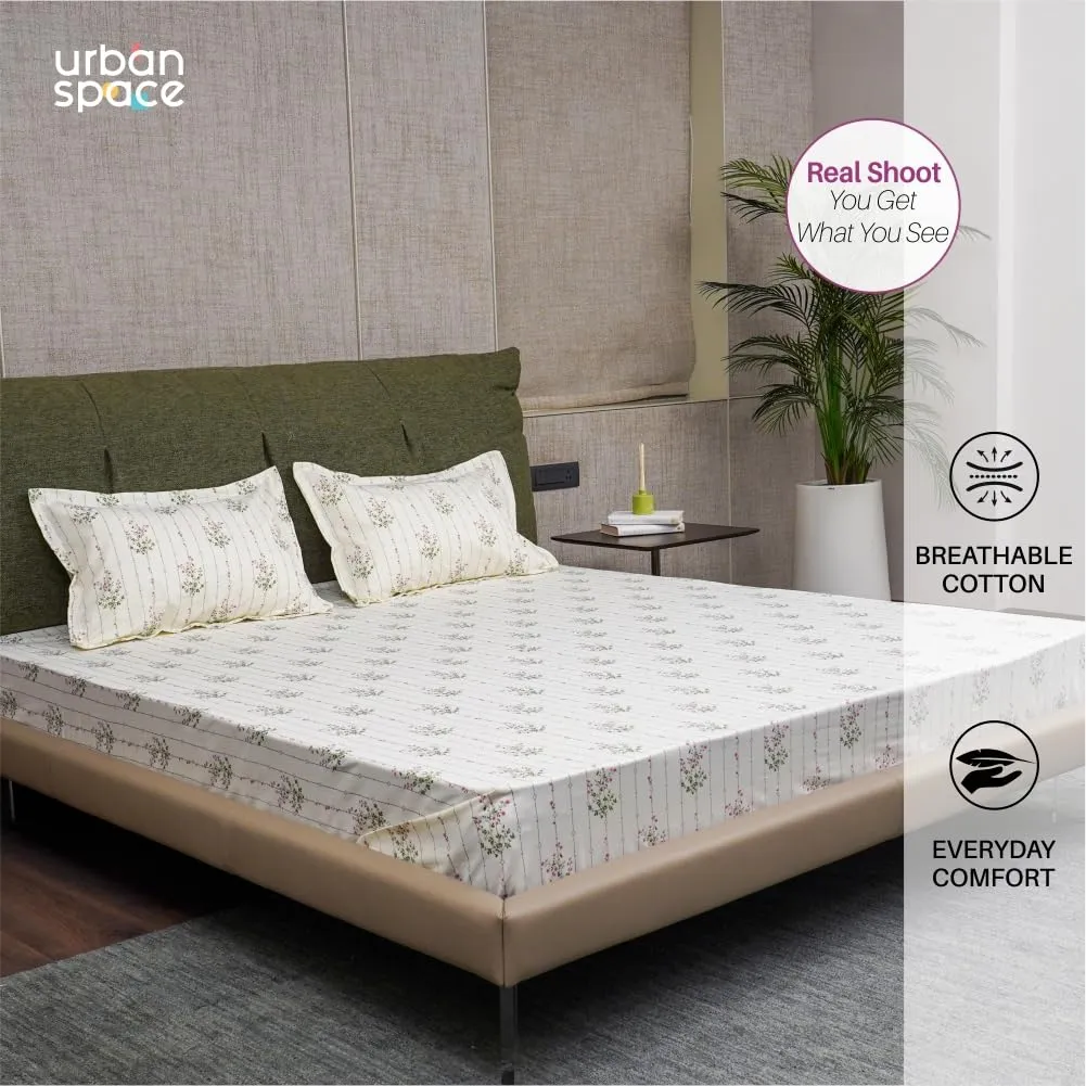 Urban Space Serene 100% Cotton 200 TC Printed Bedsheet for Single Bed with 1 Pillow Cover (Size 58 x 90 inches, Sedum Pink)