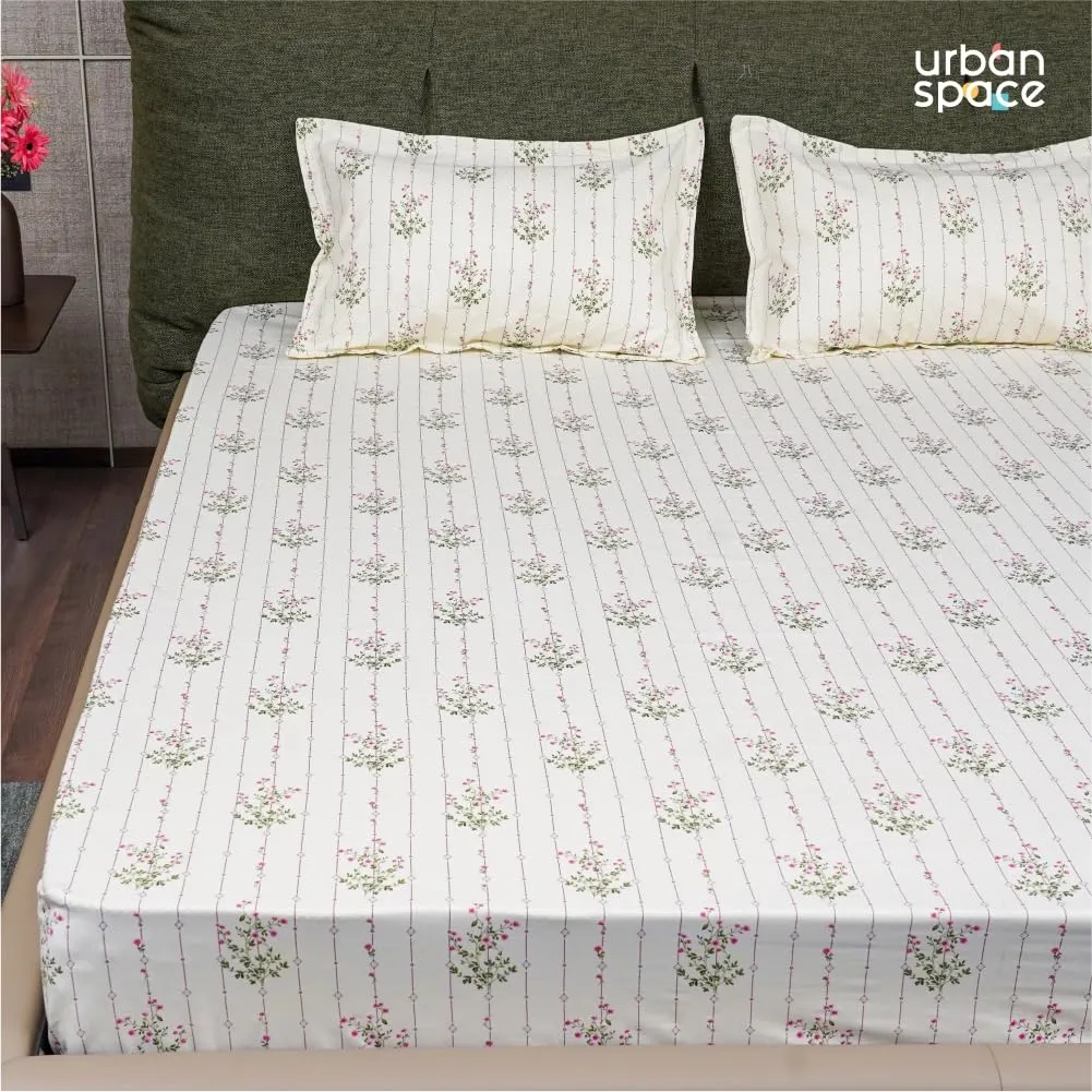 Urban Space Serene 100% Cotton 200 TC Printed Bedsheet for Single Bed with 1 Pillow Cover (Size 58 x 90 inches, Sedum Pink)