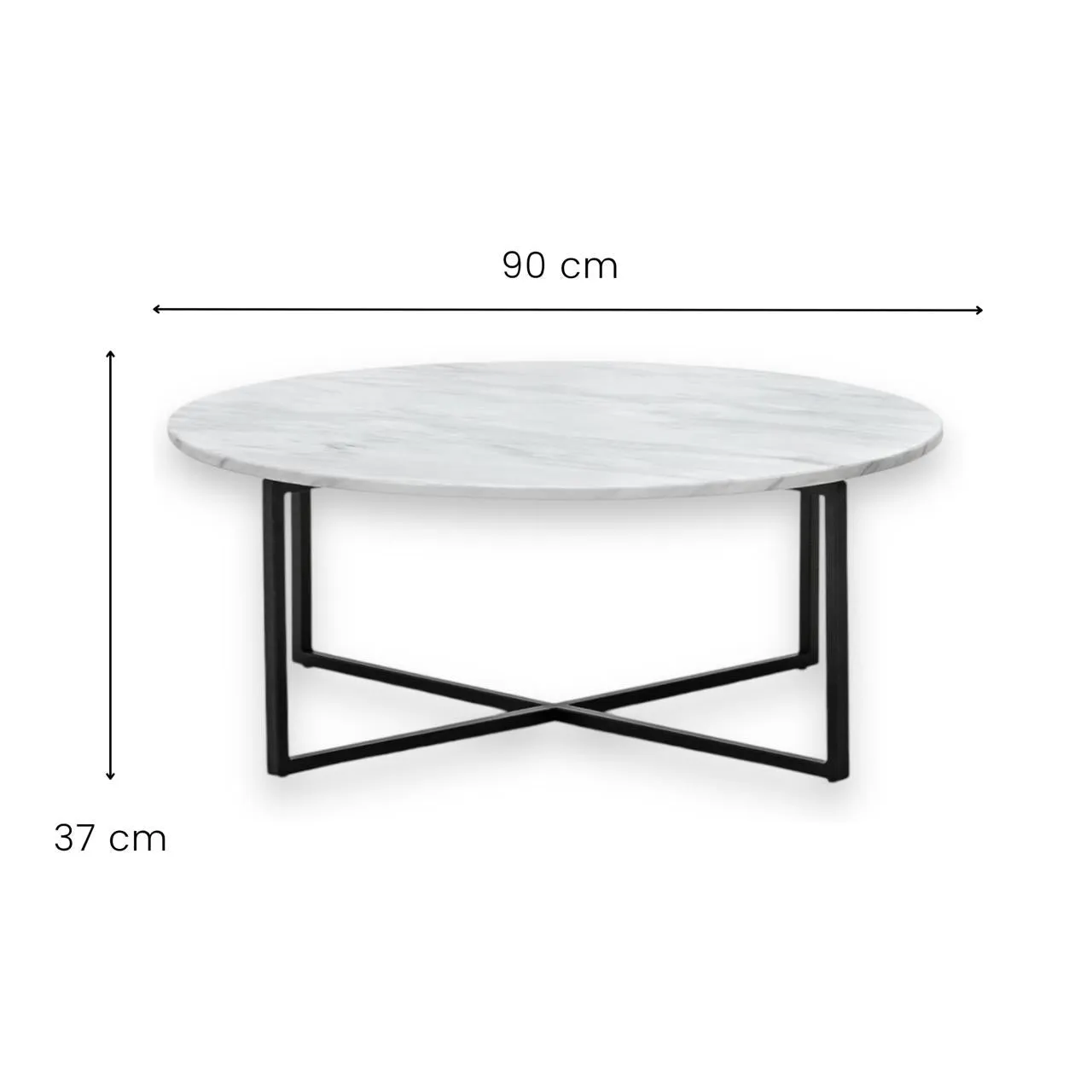 Wooden Twist Auxz Modern Contemporary Metal Base Marble Top Round Coffee Table ( White & Black )