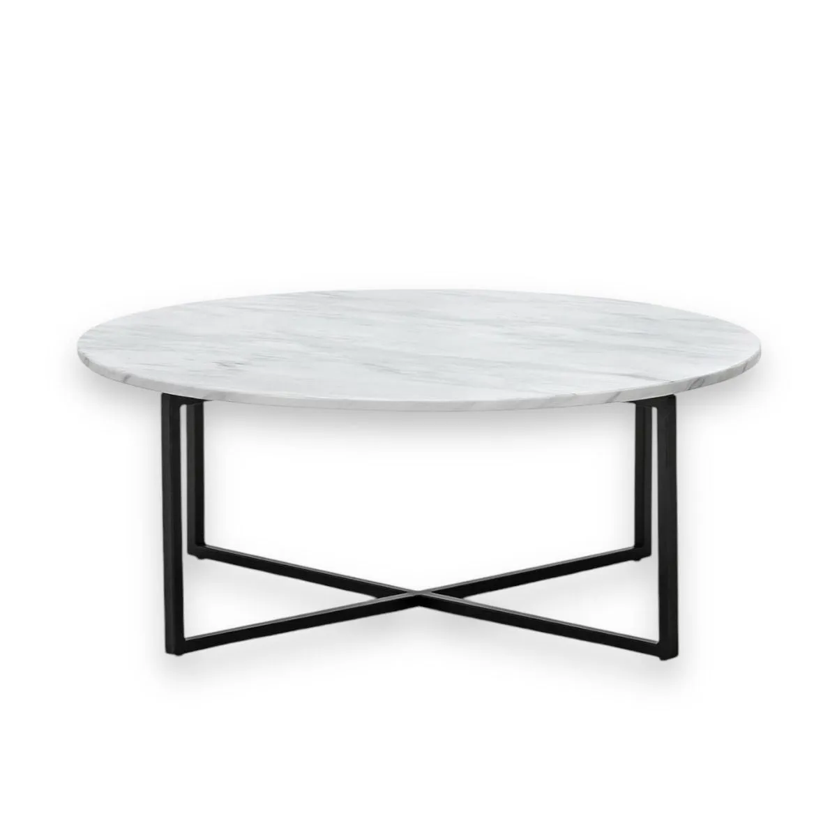 Wooden Twist Auxz Modern Contemporary Metal Base Marble Top Round Coffee Table ( White & Black )