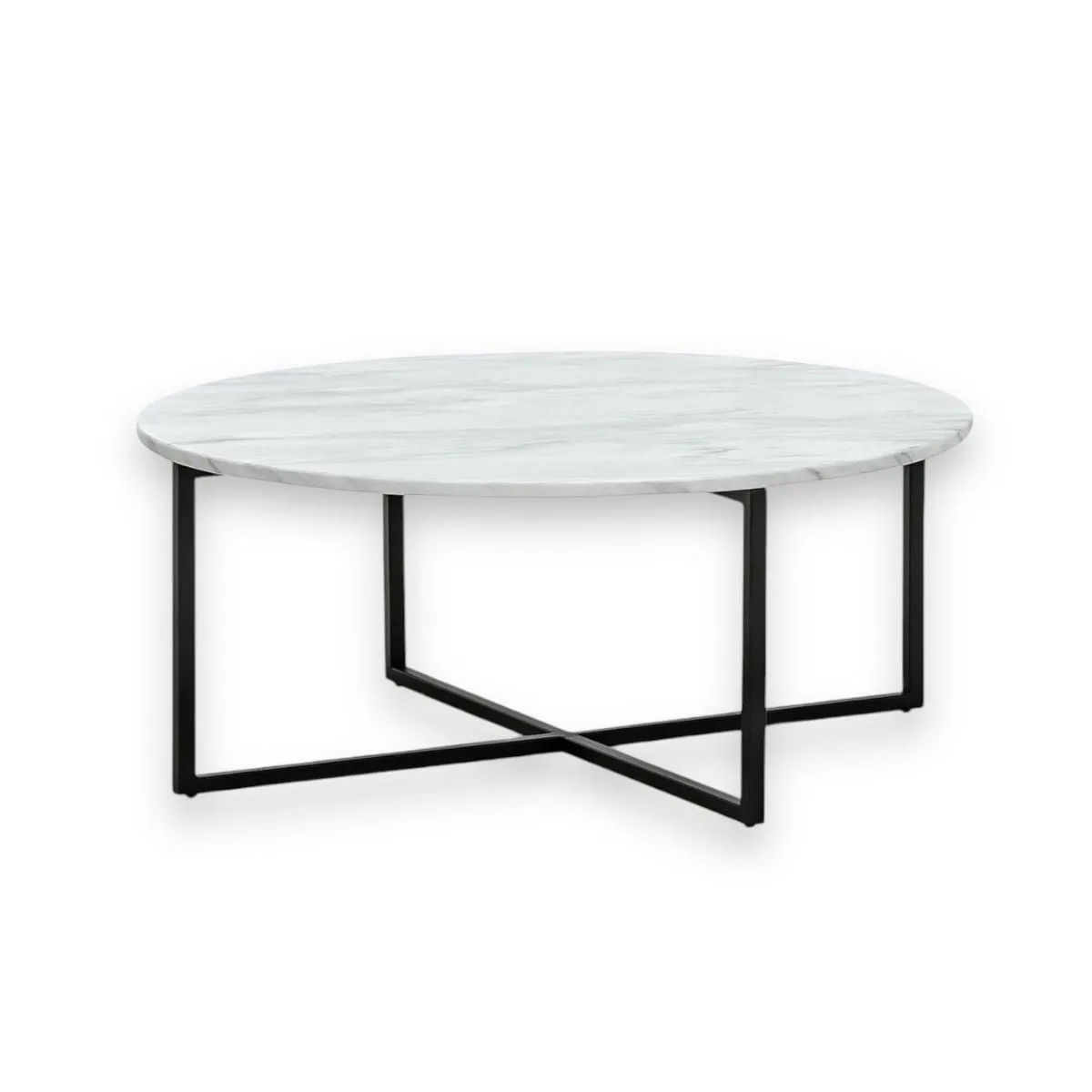 Wooden Twist Auxz Modern Contemporary Metal Base Marble Top Round Coffee Table ( White & Black )