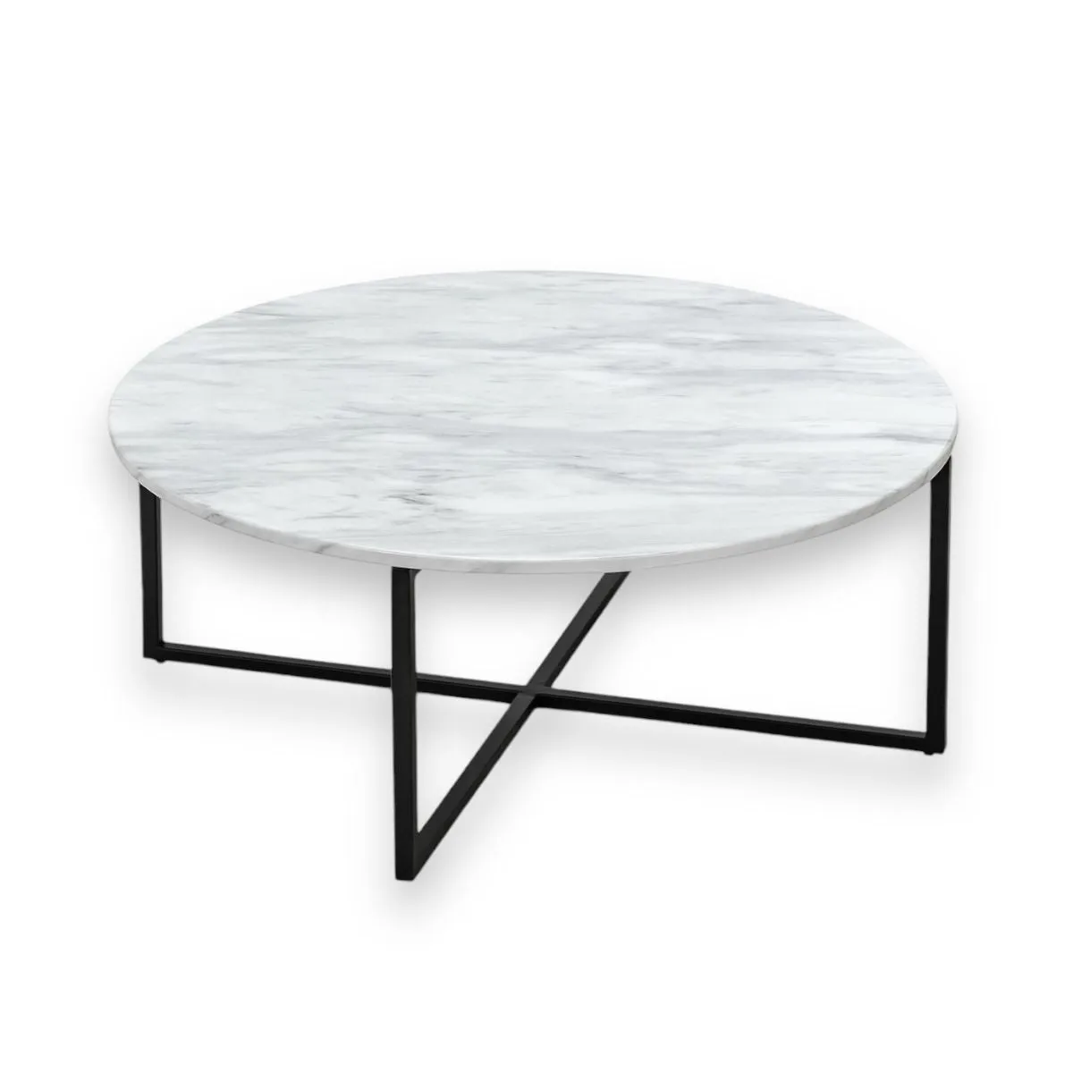 Wooden Twist Auxz Modern Contemporary Metal Base Marble Top Round Coffee Table ( White & Black )