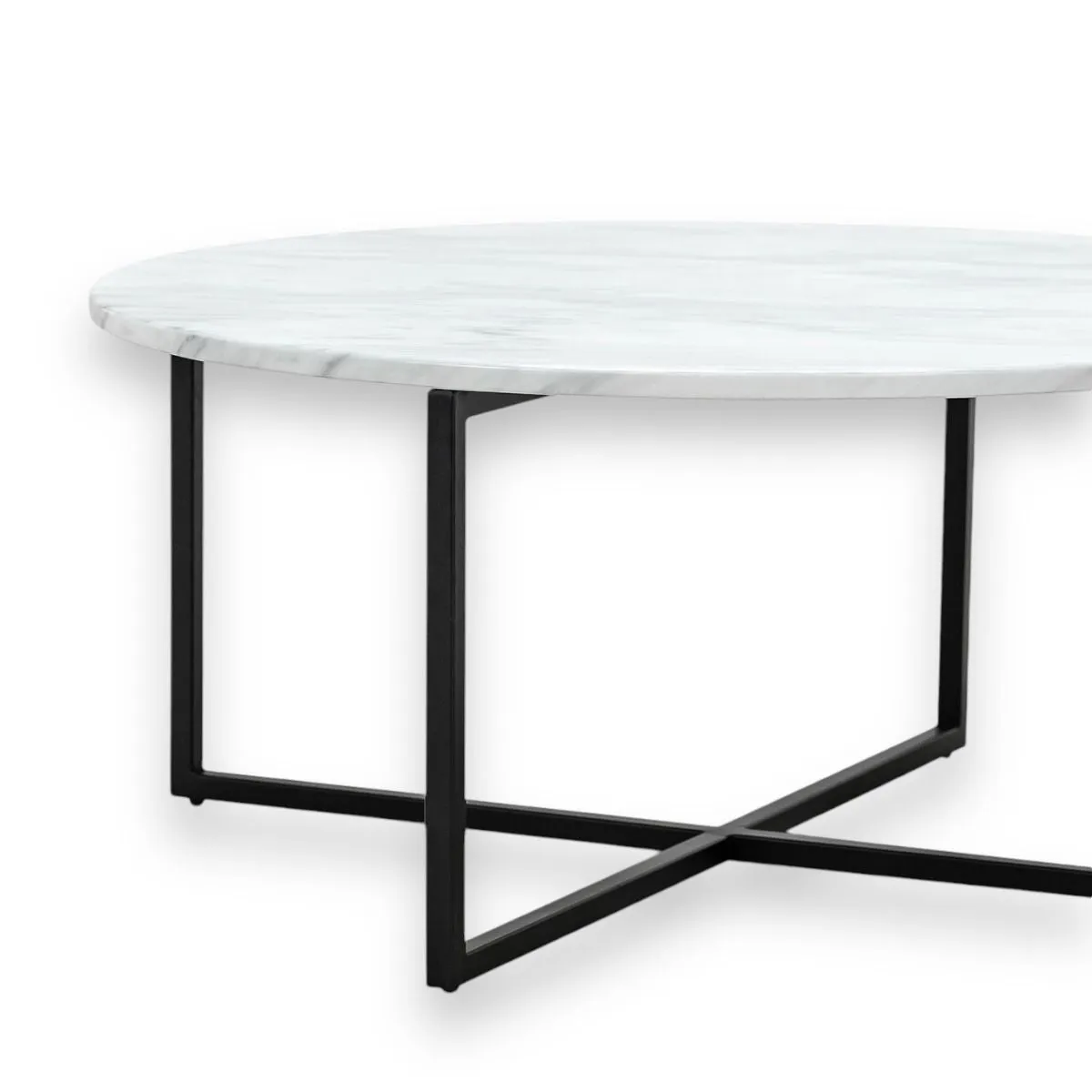 Wooden Twist Auxz Modern Contemporary Metal Base Marble Top Round Coffee Table ( White & Black )