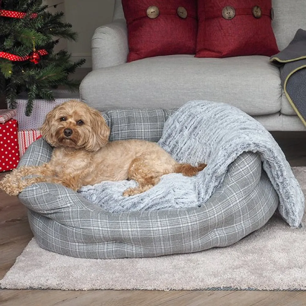 Zoon 55cm Grey Plaid Small Oval Dog Bed