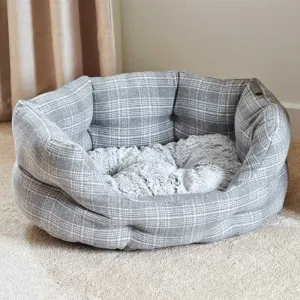 Zoon 55cm Grey Plaid Small Oval Dog Bed