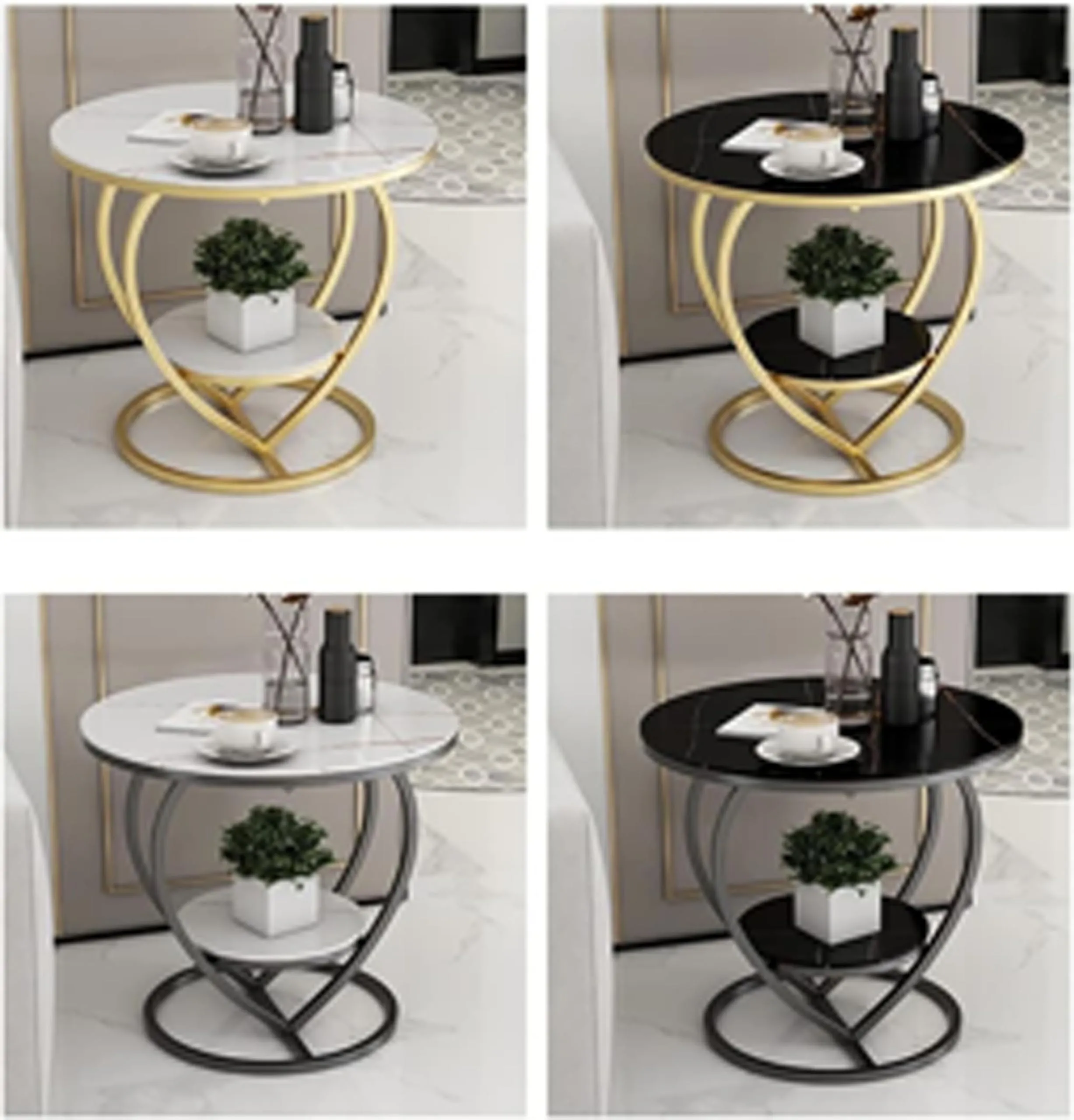 Zunno Modern Side Table, Stylish 2-Tier Coffee Table Teapoy for Living Room - Unique Heart Shape Bedside Table Nightstand for Bedroom (Gold,White)