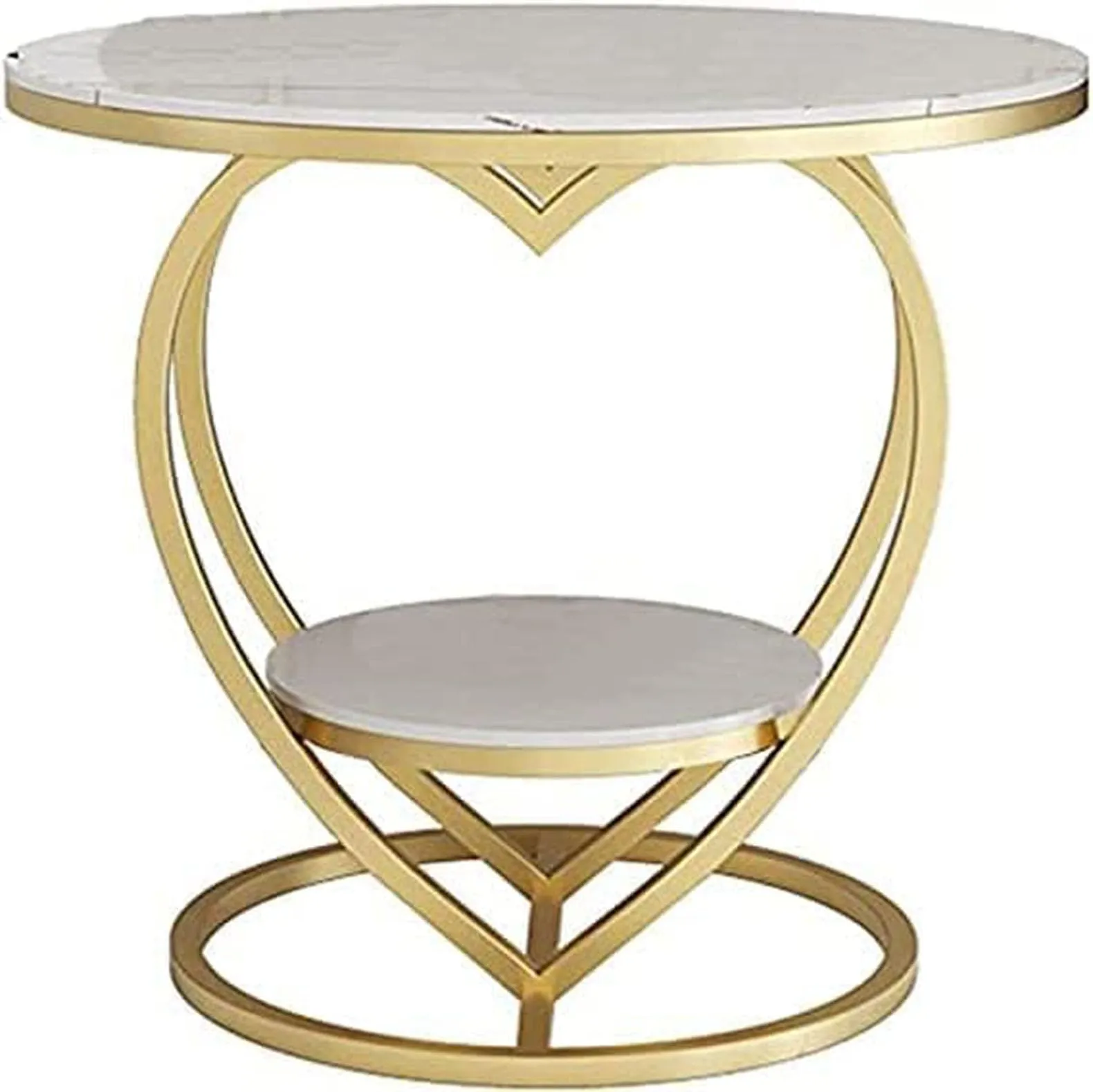 Zunno Modern Side Table, Stylish 2-Tier Coffee Table Teapoy for Living Room - Unique Heart Shape Bedside Table Nightstand for Bedroom (Gold,White)