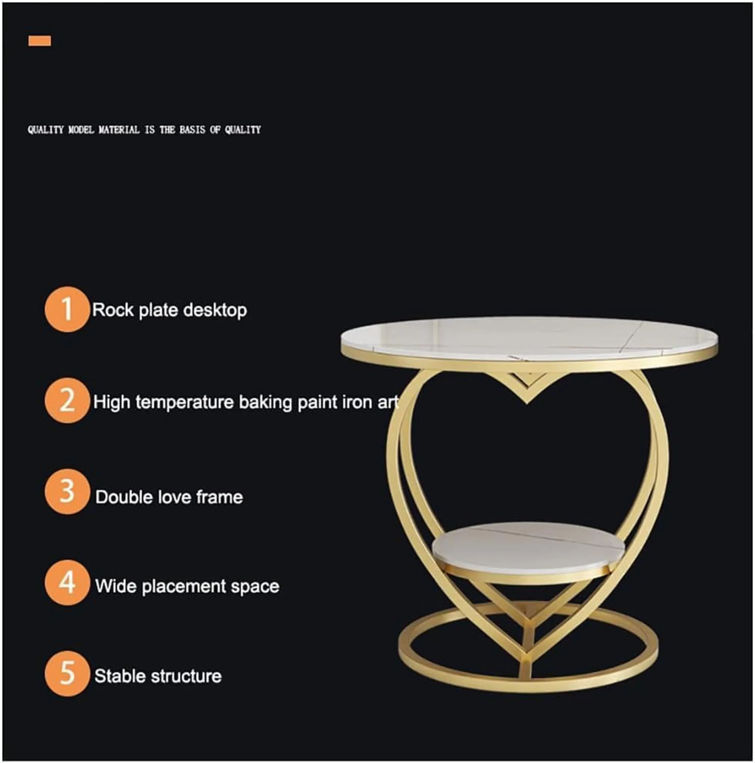 Zunno Modern Side Table, Stylish 2-Tier Coffee Table Teapoy for Living Room - Unique Heart Shape Bedside Table Nightstand for Bedroom (Gold,White)